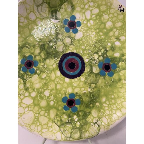 Studio Art Signed Hand-Wrought, Hand-Painted Green Blue Ceramic Plate 11" - Picture 2 of 4